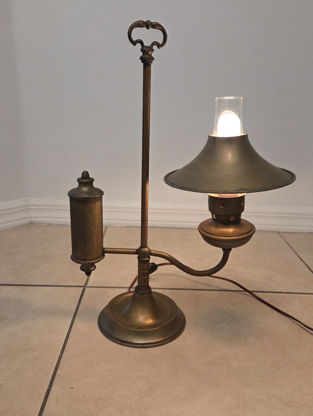 Brass Tole Student Desk Lamp Underwriters Lab Portable Table Light Metal Shade
